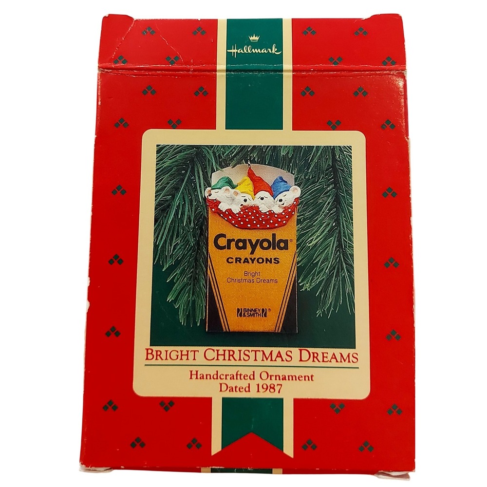 Vintage 1987 Hallmark Crayola Crayon Box Mice Ornament Bright Christmas Dreams